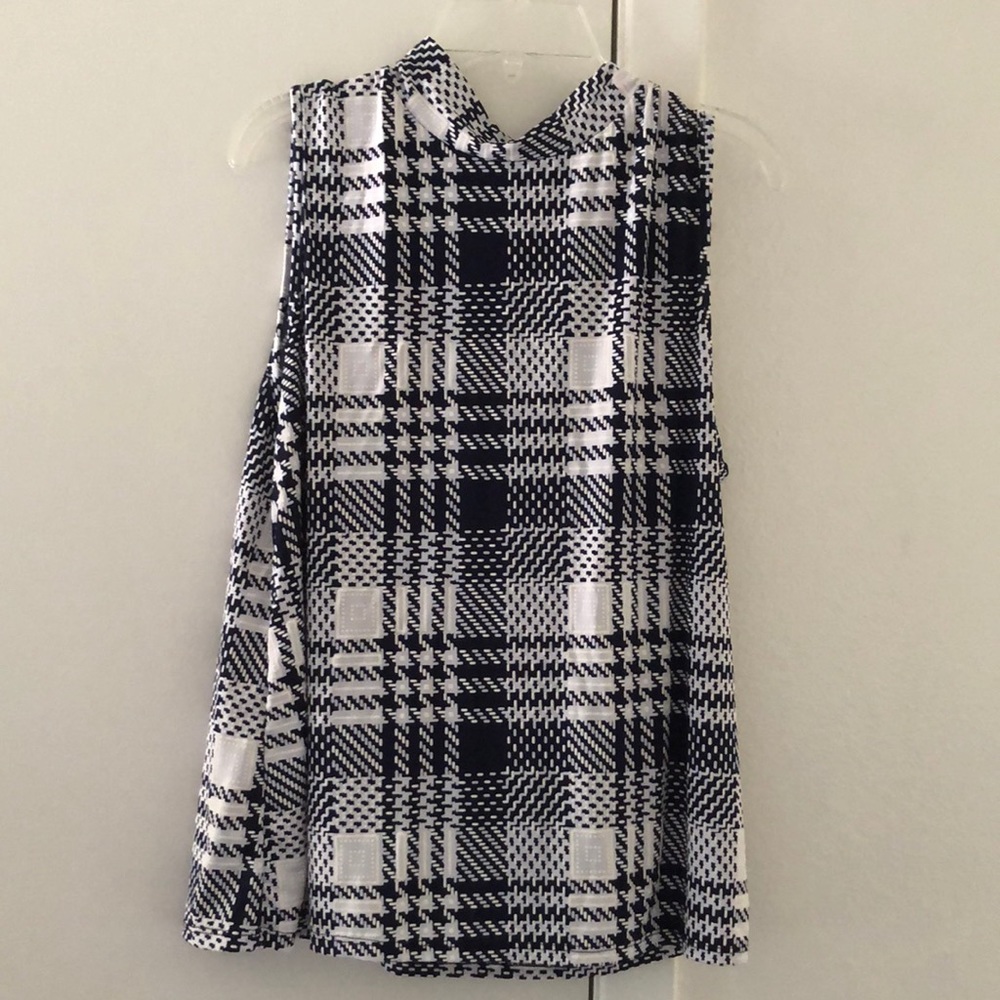 Navy Blue/White Plaid Tank Blouse